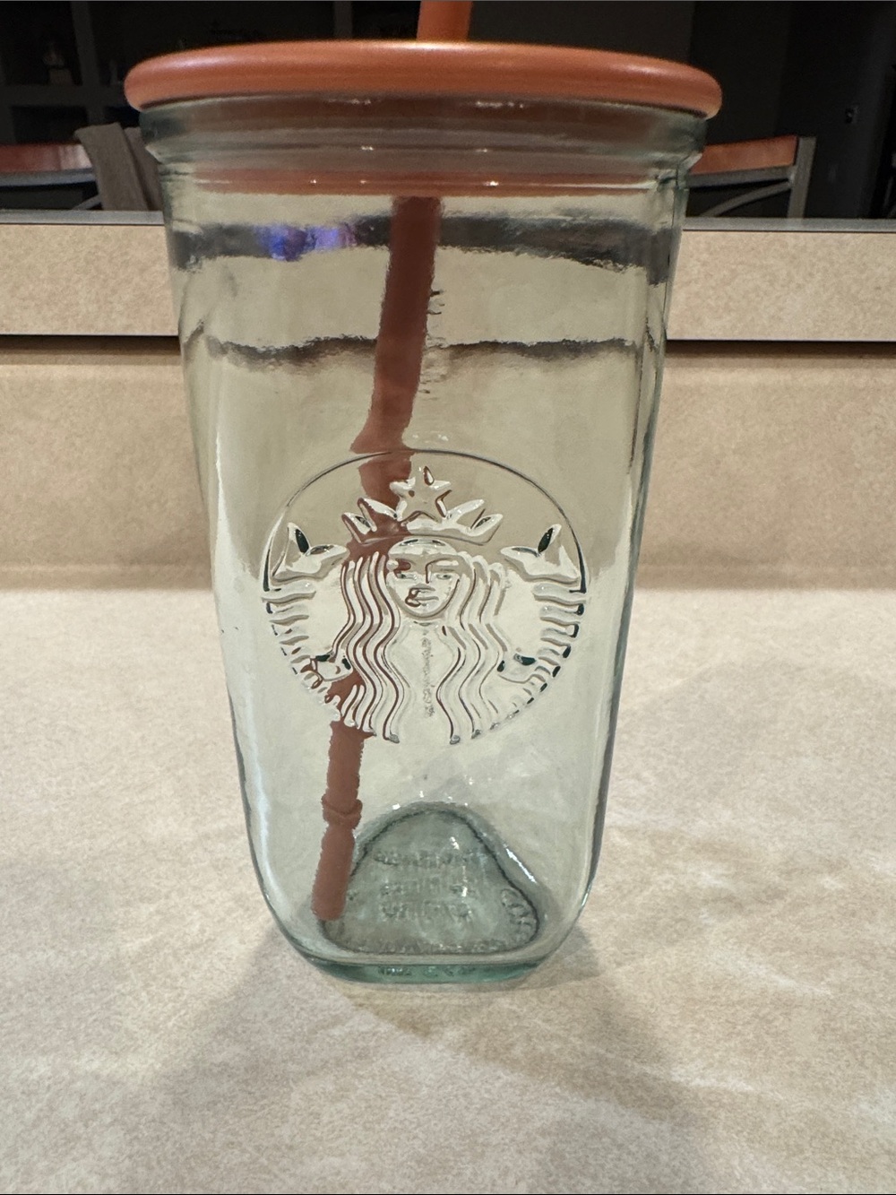Starbucks Glass Tumbler with Terracotta Lid and Straw